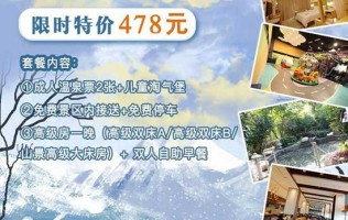 【南京】汤山紫清湖生态旅游温泉度假区，高级房一晚+双人自助早餐+成人温泉票2张+儿童淘气堡+免费景区内接送，仅478元